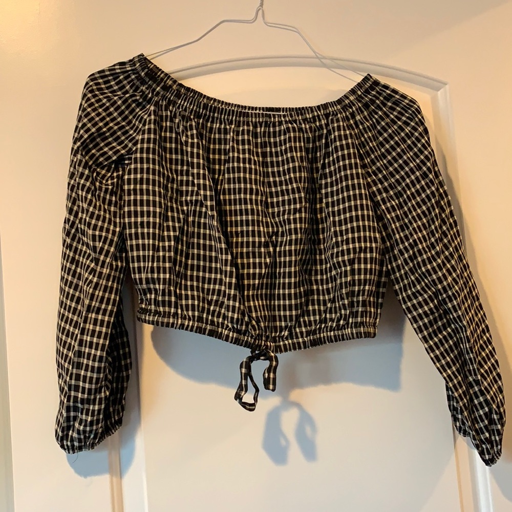 Aritzia gingham cropped blouse